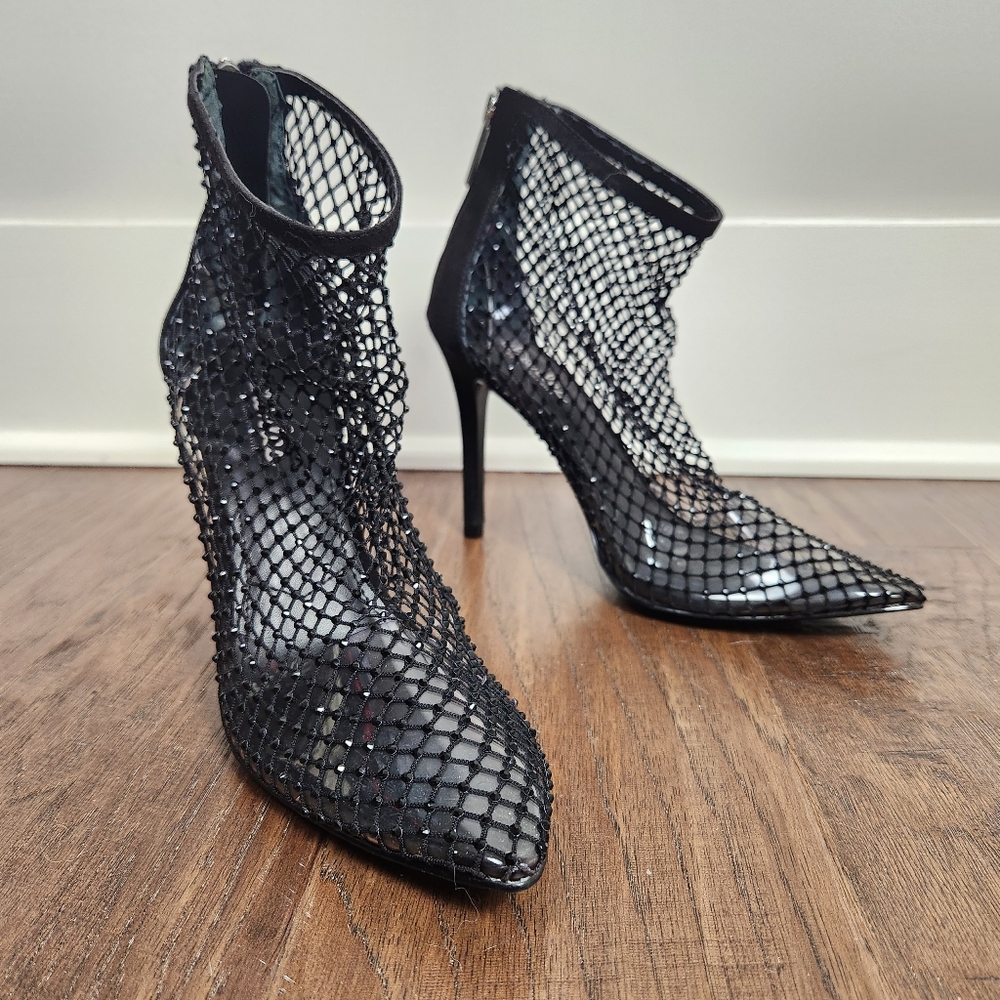 CHARLES DAVID Pursue Black Mesh Sequin Bootie